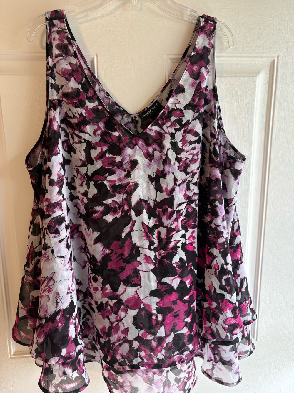 Lane Bryant Pink Black Floral V-Neck Layered Camisole
